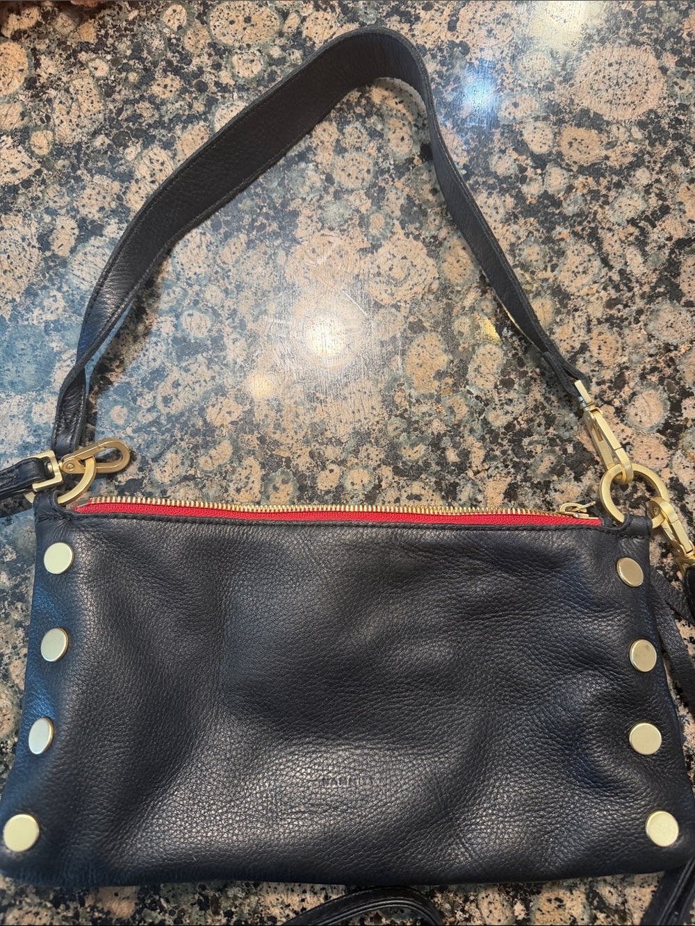 Hammitt Kyle Black Leather Crossbody with Gold Studs and Red Zip - Picture 10 of 12